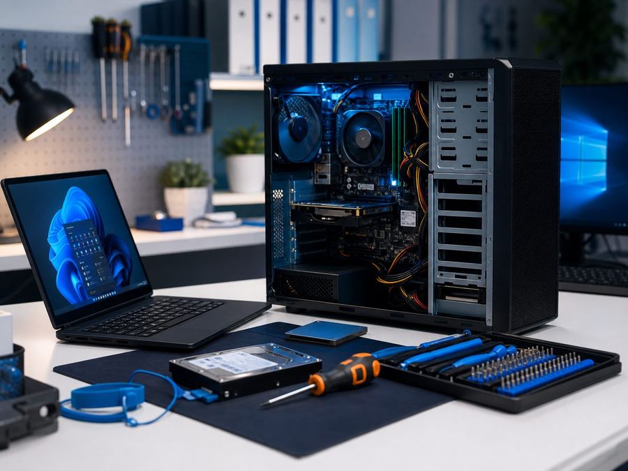 Computador em manutenção técnica